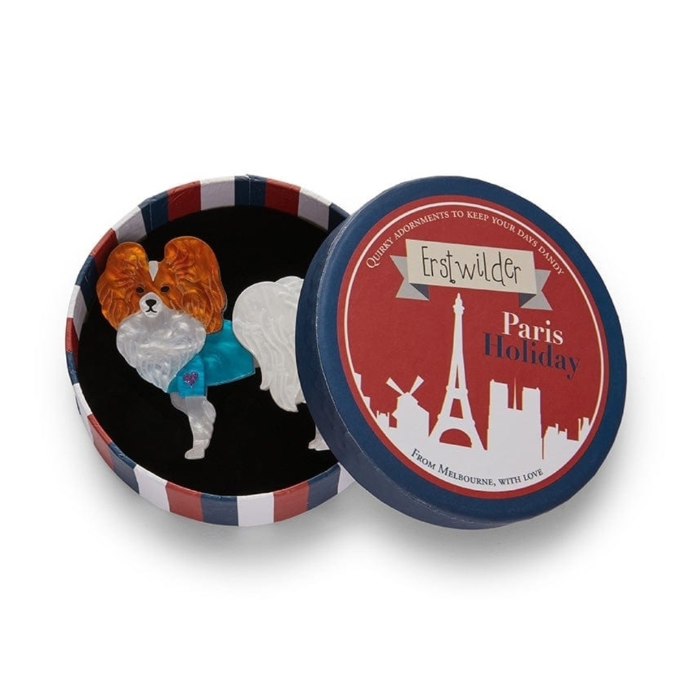 Erstwilder Paris Holiday Dog Brooch Papillon En Bleu